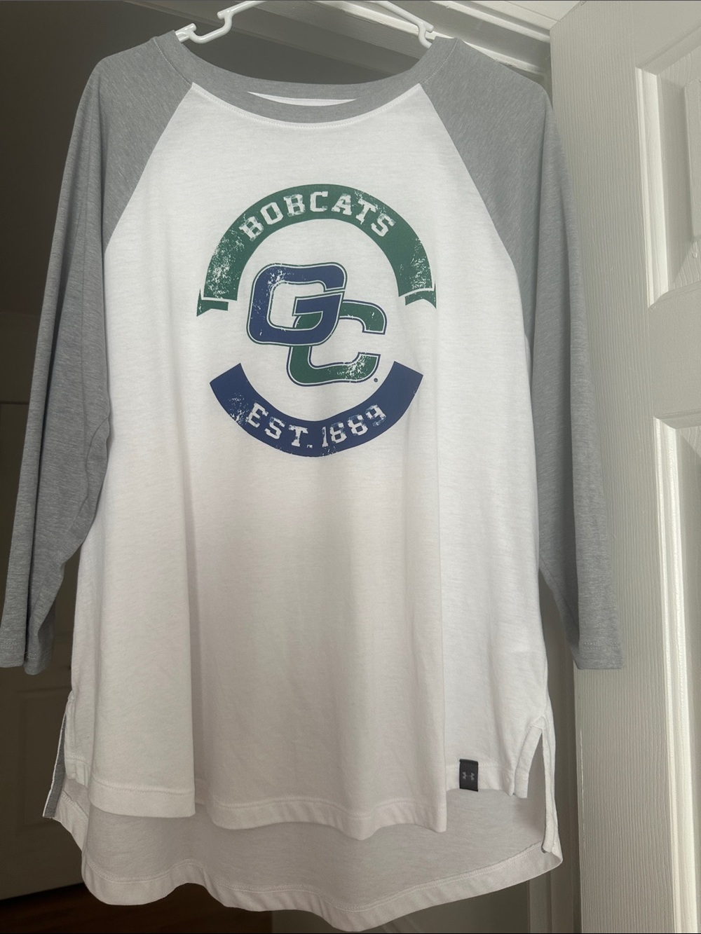 Under Armour White, Gray, Green & Blue Raglan Bobcats Logo Jersey